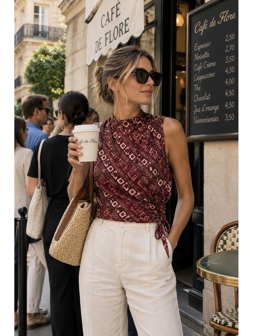 Isabel Marant Silk Printed Wrap Top FR 38 M Red Sleeveless Blouse